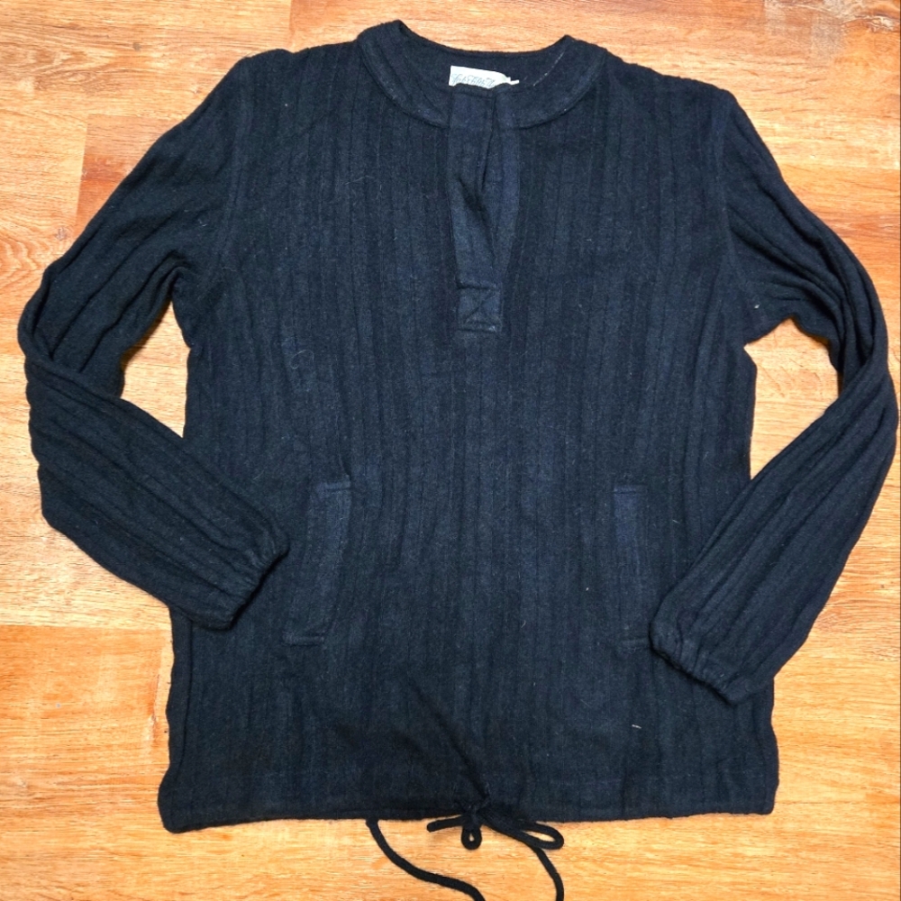 Vintage Saks Fifth Avenue Black Sweater Drawsting Bottom Size Large
